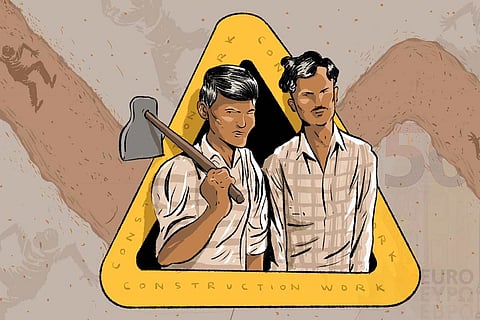 An illustration depicting Indian migrant workers