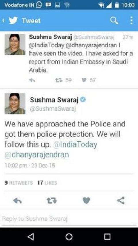 Sushma ensures quick help to sick Indian sailor at Yemen