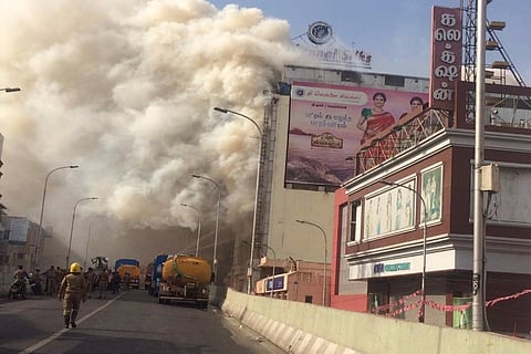 After many continuous hours of fire, Chennai Silks building dangerously weakened