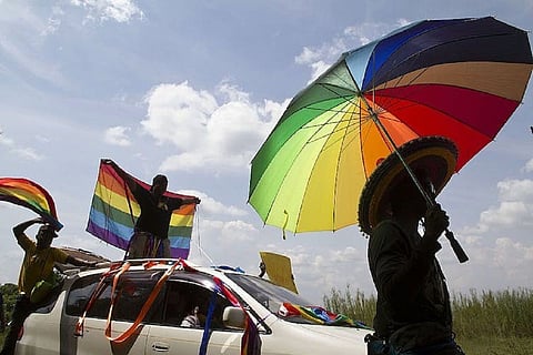 A gay pride rally in Entebbe, Uganda in 2014 before a tough anti-homosexuality law was passed