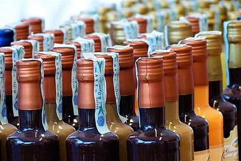 Liquor bottles lined up