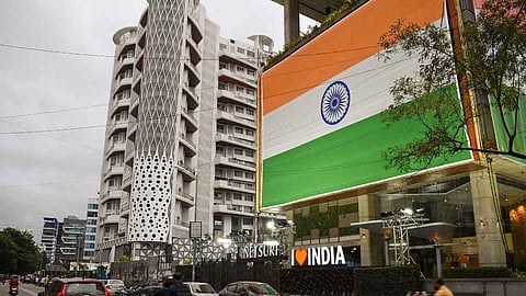 The Indian flag on a building