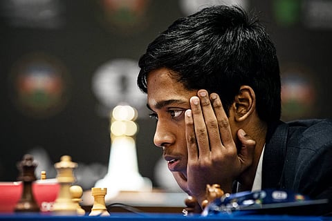 Chess grandmaster R Praggnanandhaa at the FIDE Chess World Cup final