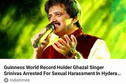 Singer Srinivas to sue website for wrongly using image on sexual harassment story