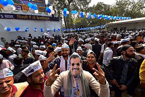 AAP workers celebrate as party sweeps Delhi Assembly Elections 2020