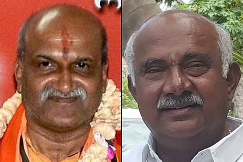 Collage of images of Pramod Muthalik on the left and AH Vishwanath on the right