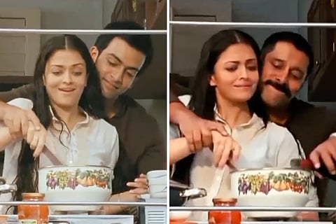 Screengrab of Aishwarya Rai with Prithviraj and Chiyaan Vikram from Ravanan and Ravan respectively.