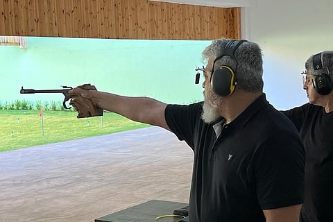 Actor Ajith Kumar participating in the 47th Tamil Nadu State Shooting Championship