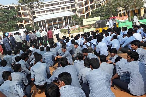 No time to even breathe: Students at Andhra's Vignan University protest 'unfair' rules
