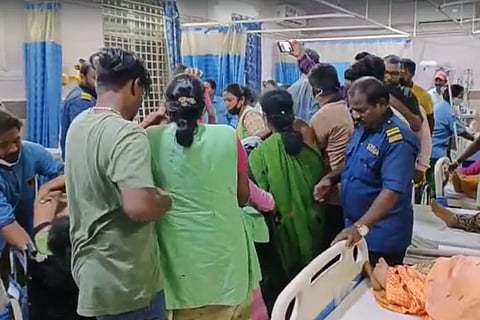 Women workers receiving treatment at hospital after a gas leak in Andhra apparel factory