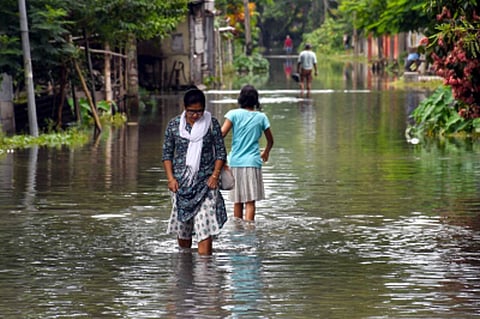 A picture of a waterlogged street in Assam