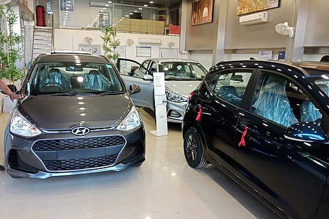 Cars parked in showroom