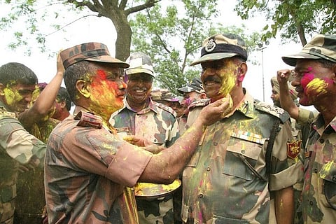 In pics: Indian and Bangladeshi soldiers enjoy Holi bonhomie at Agartala-Akhaura border
