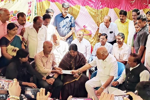 BS Yediyurappa with Bajrang Dal leader Harsha’s family