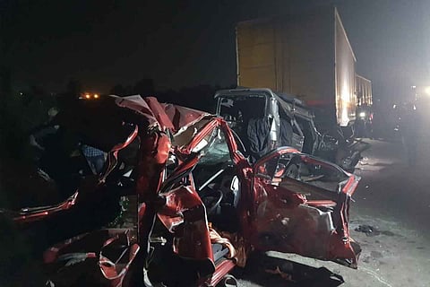 Two cars and a container truck involved in the crash