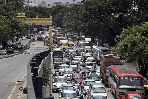 Several vehicles stuck in traffic at Bengaluru's Mysuru road