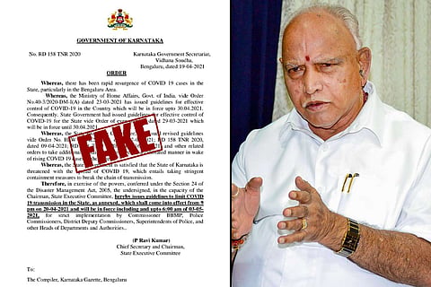 COVID-19 restrictions fake document, Karnataka CM Yediyurappa