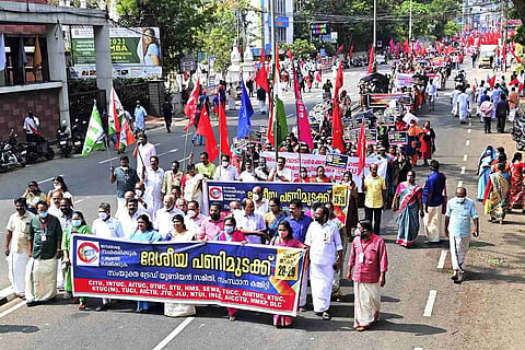 A protest in Thiruvananthapuram held as part of the Bharat Bandh