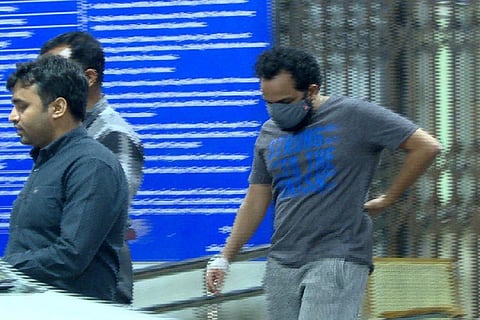Bineesh Kodiyeri with Enforcement Directorate Officials in Bengaluru