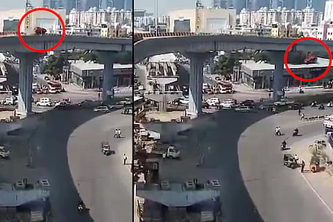 Screengrab from the CCTV footage which captured the car running off the flyover