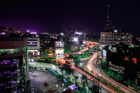 An image of the street which shows the buildings and the main road