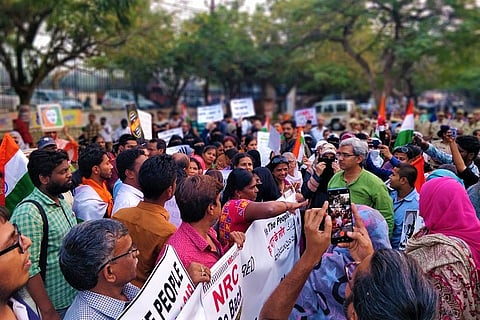 A crowd protesting against the Citizenship Amendment Act and National Registration of Citizens