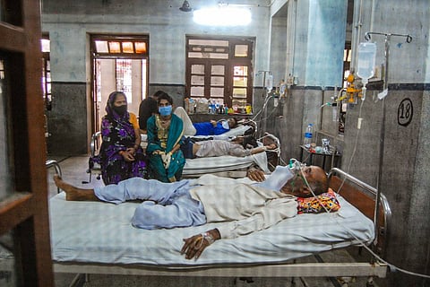 Patients undergo treatment for COVID at a hospital in Kanpur