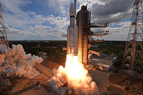 Chandrayan-3 launched using launch vehicle mark-3 lifts off from the Satish Dhawan space centre