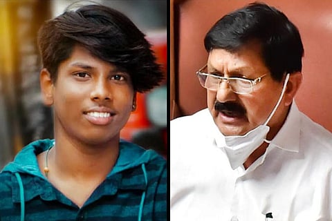 Collage with the deceased Chandru on the right and Home Minister Araga Jnanendra on the left