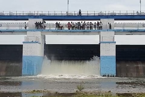 Sluice gates of Chembarambakkam reservoir opened