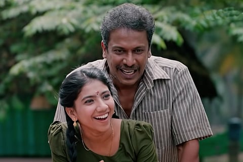 Pooja Kannan and Samuthirakani in still from Chithirai Sevvanam