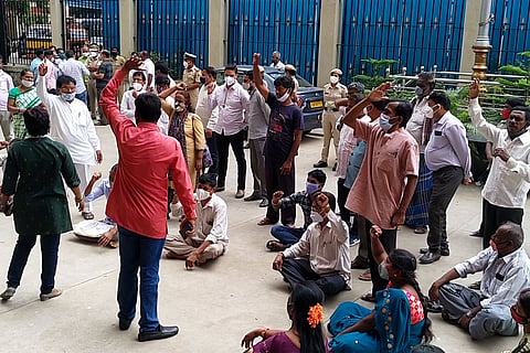Construction workers at protest