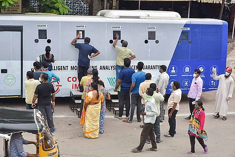 Covid testing van in Hyderabad