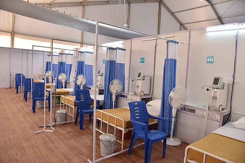 Beds with oxygen concentrators in the COV-AID@BLR Facility at Bengaluru airport