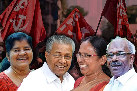 A collage of Kerala CPI(M) leaders Mercykutty, Chief Minister Pinarayi Vijayan, KK Shailaja and MM Mani