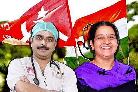 LDF candidate Dr Jo Joseph and (R) UDF candidate Uma Thomas