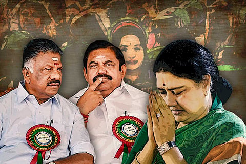 AIADMK leaders O Panneerselvam, Edappadi K Palaniswami and Sasikala