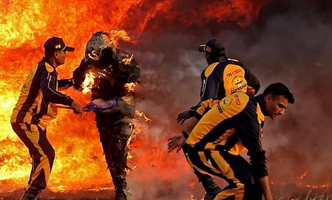 Army officer with Tornadoes team set on fire during stunt