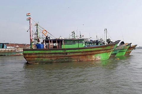 Fishing boats docked in the harbour