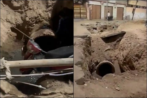 Hyderabad man on scooter falls into pit dug up by GHMC