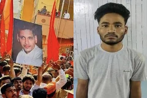 Photo of man arrested for waving Godse's poster