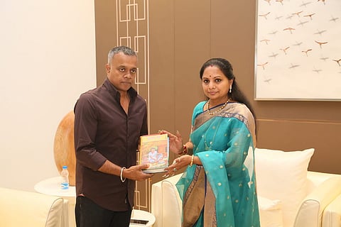 Goutam Vasudev menon and K Kavitha during the launch of Bathukamma song