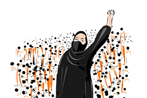An illustration of a young Muslim woman in Karnataka