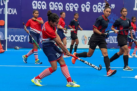 Players in action during Hockey India Junior Women National Championship 2023