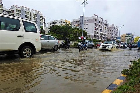 A water-logged road