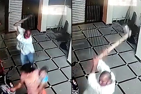 Accused attacking woman with axe