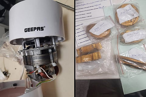 A collage of smuggled gold and the motor in which it was concealed