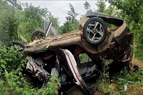 Family of five has narrow escape after car overturns along Hyderabad’s ORR