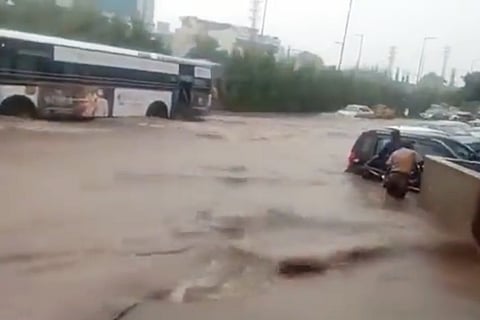A flooded road in Hyderabad