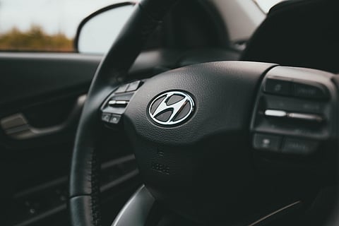 Hyundai logo on steering wheel